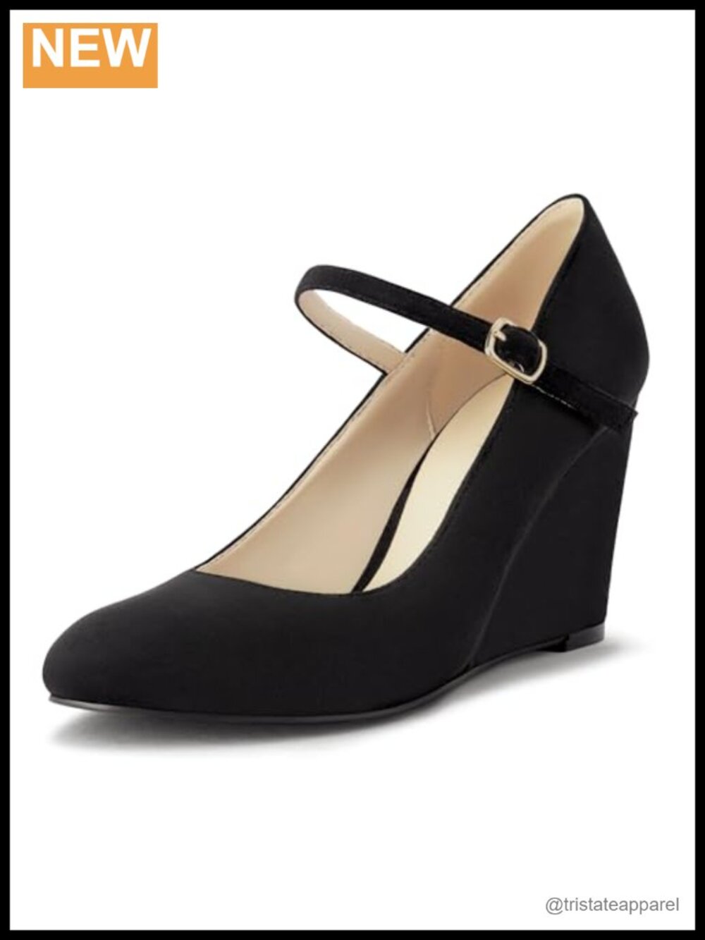 Womens Suede Wedge Pumps Ankle Strap Closed Toe Mary Jane Dress Heels